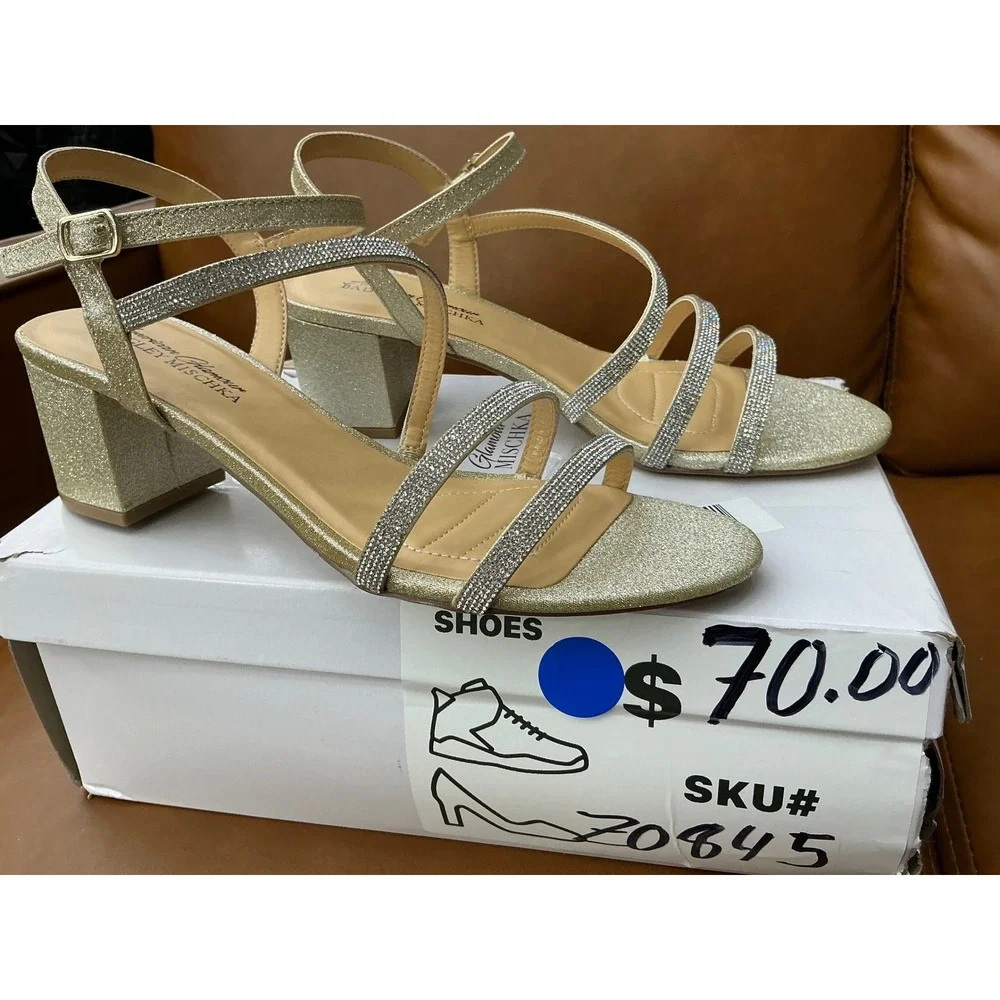 American Glamour Badgley Mischka Londyn Women 8.5 Gold Rhinestone Heel
